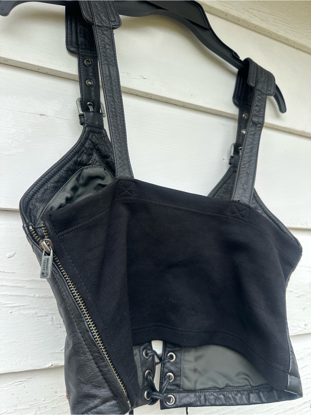 Harley-Davidson Black Leather Lace-Up Biker Vest - Picture 5 of 9